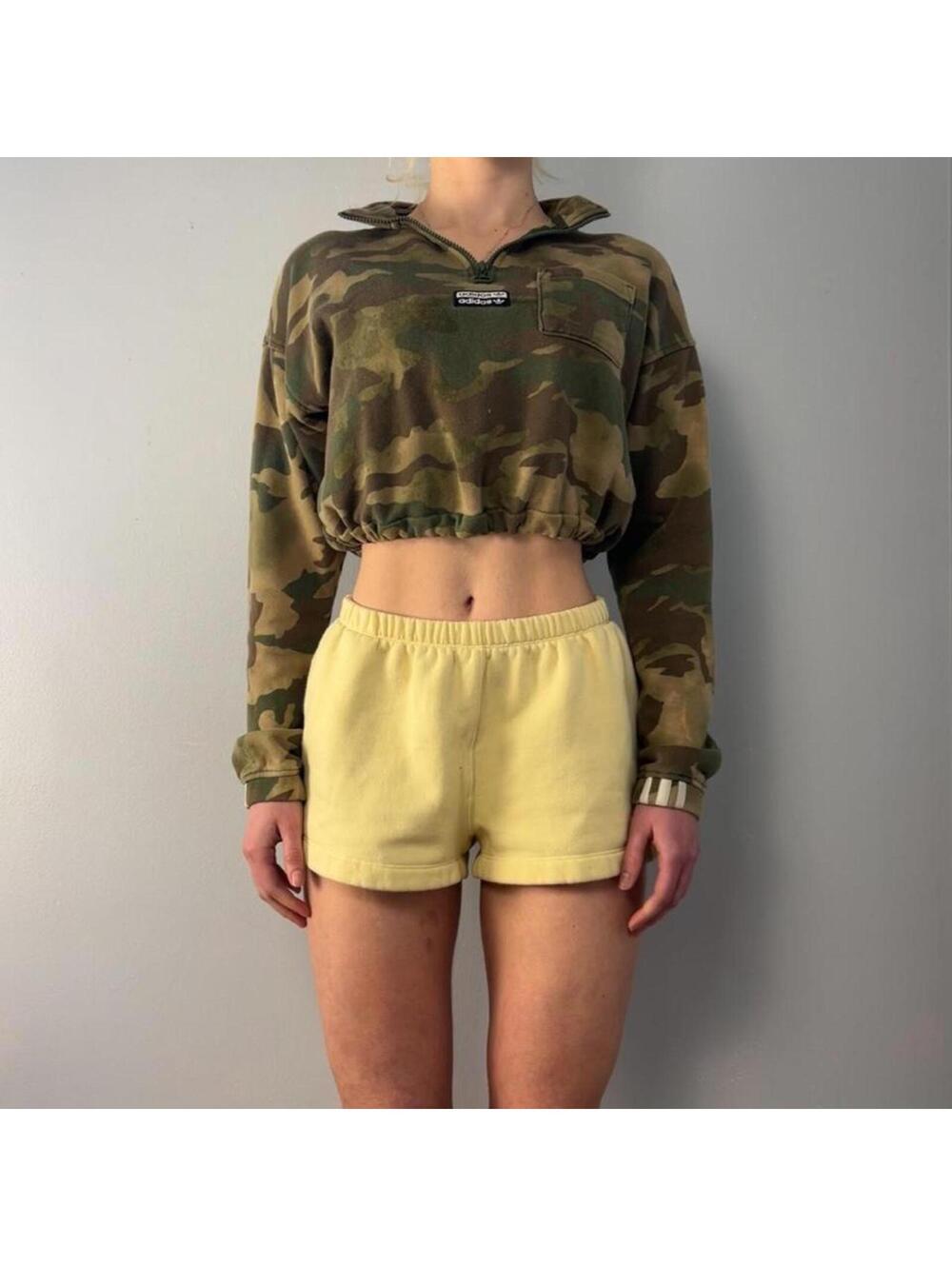 Adidas camo quarter zip cropped sweatshirt